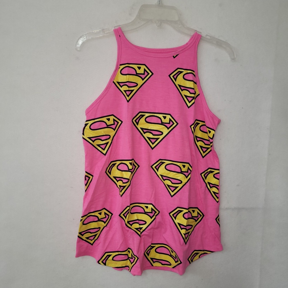 Supergirl Tank‎ Top Girls XL 14/16 Pink All Over Print Logo From 2016 Feels New